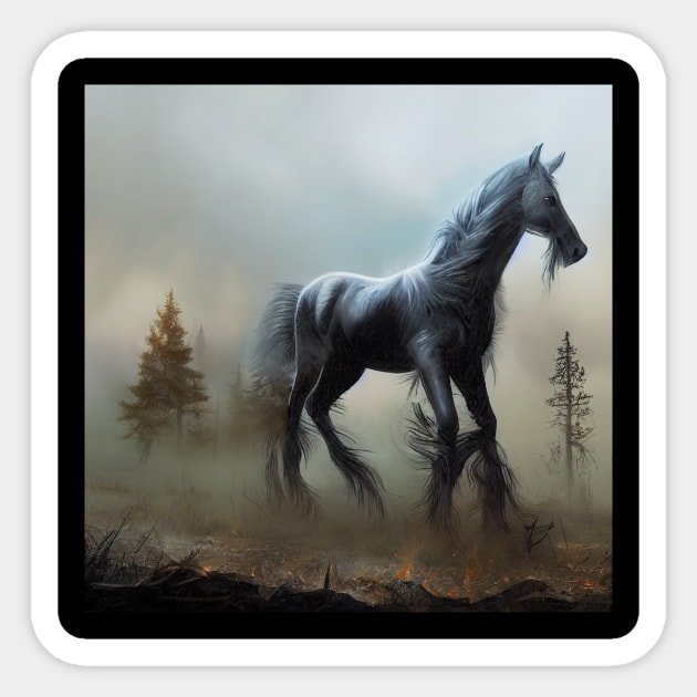 Horse In Post Apocalyptic World Sticker by Meoipp